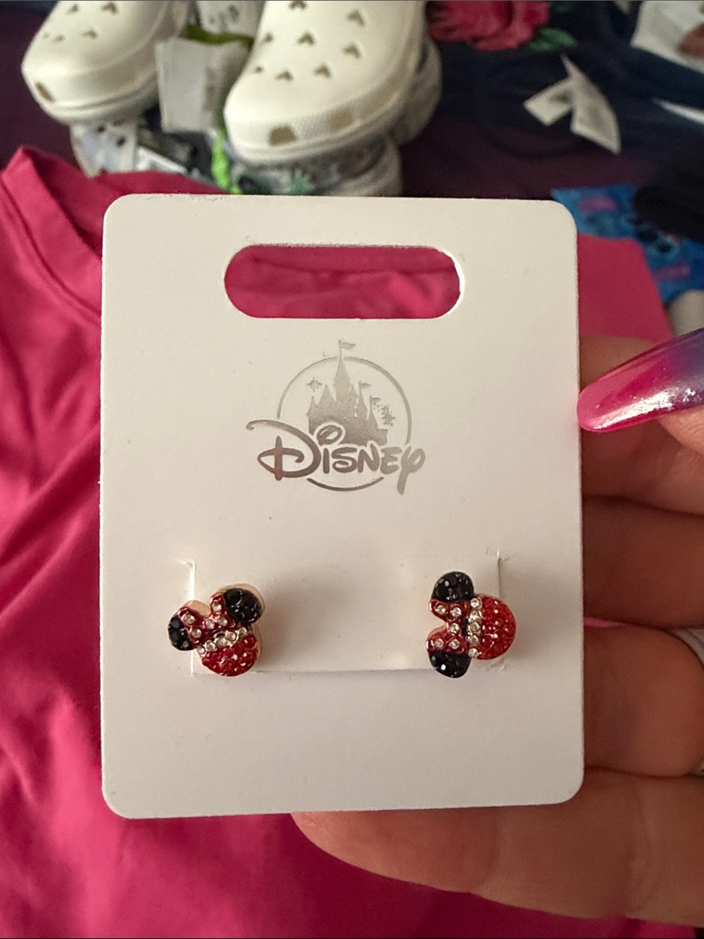 Disney Red and Black Minnie Mouse Crystal Stud Earrings